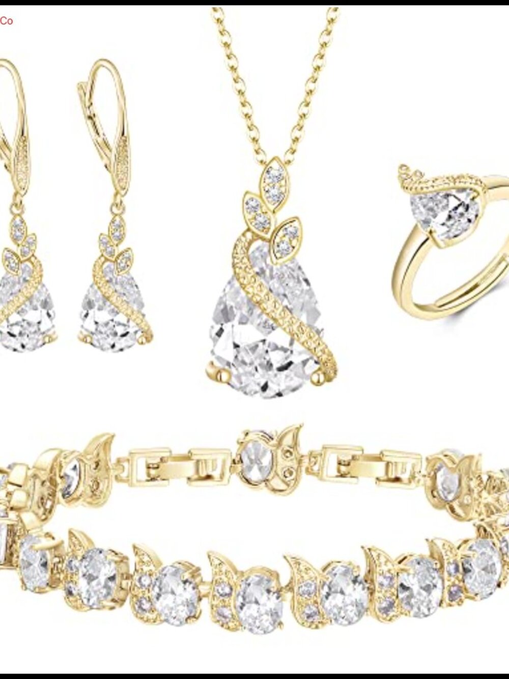 Bridal Jewelry Set Cubic Zirconia Brass Necklace Earrings Bracelet Ring